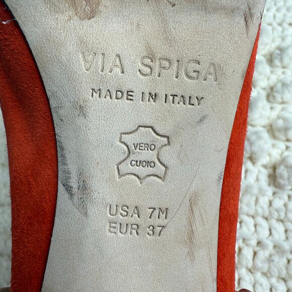 VIA SPIGA Italy Women's 7 Nikole Suede Leather Pointed Toe Pump Heels Orange Red - Picture 11 of 12